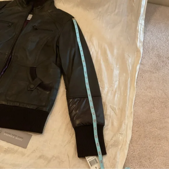 Marc Jacobs Andrew Marc Nicki Leather Bomber Jacket Size Small NWT Never Worn - Picture 7 of 7